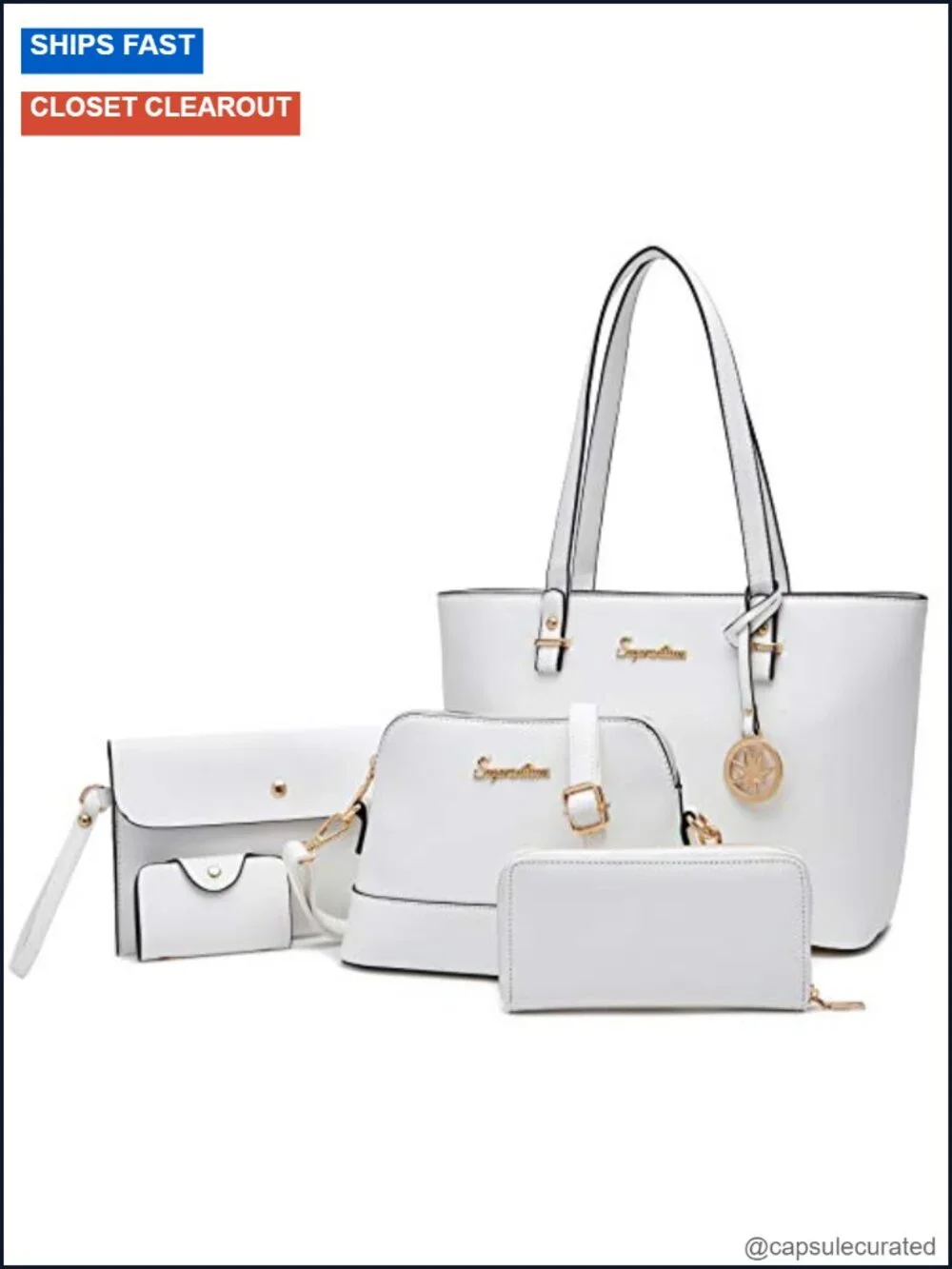 Women's Faux Leather Satchel Tote Set with Wallet and Clutch